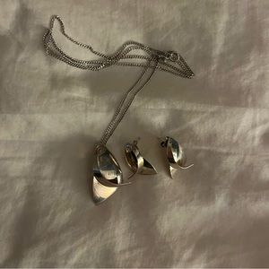 Silver Earrings and Necklace